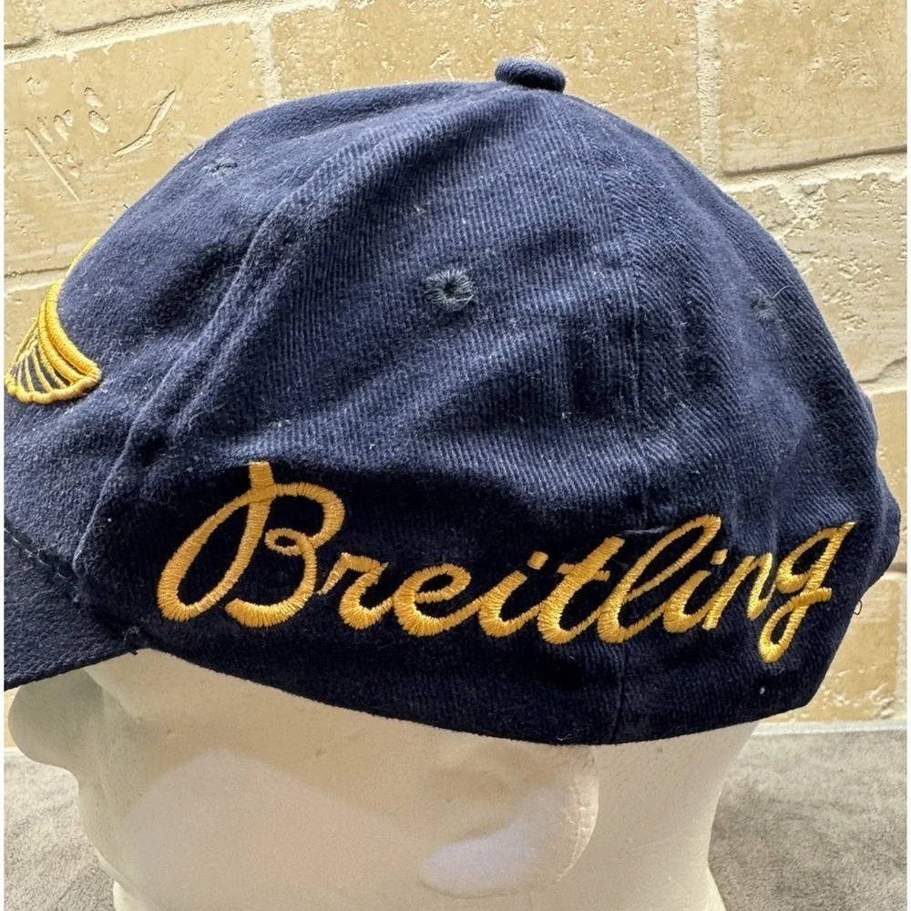 Breitling  Hat Cap Blue Adjustable SnapBack Gold‎ Embroidered Logo Pilot Wings
